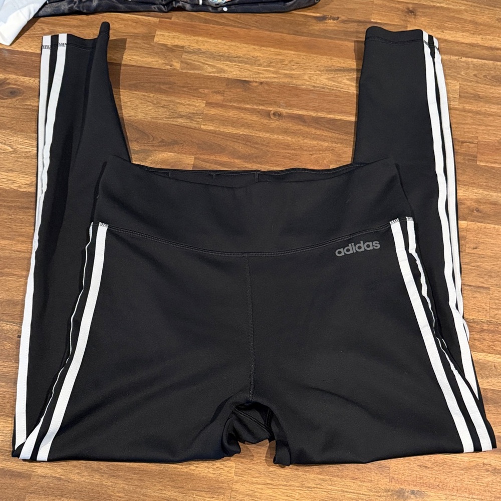 adidas Black Leggings with White Stripes